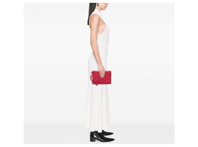 Pochette/Clutch Saint Laurent Chevron Leather Monogram Zip A5 Wristlet Rosso - vista 5