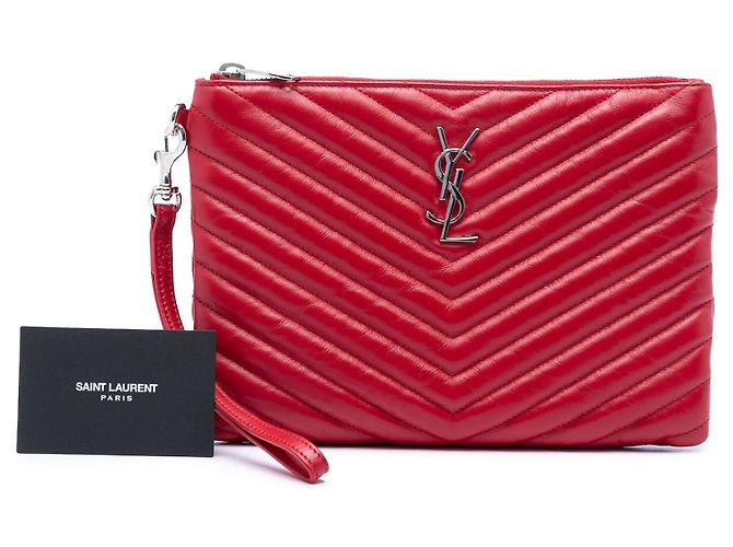 Pochette/Clutch Saint Laurent Chevron Leather Monogram Zip A5 Wristlet Rosso - vista 6
