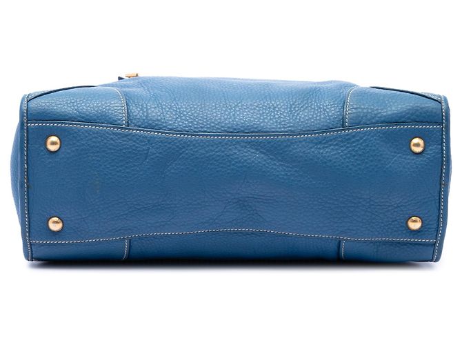 Borsa Satchel Prada Vitello Daino blu con zip - vista 3