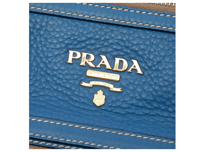 Borsa Satchel Prada Vitello Daino blu con zip - vista 5