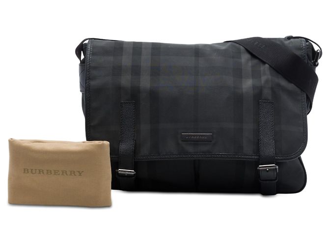 Borsa a tracolla in nylon Burberry Smoke Check grigio - vista 7