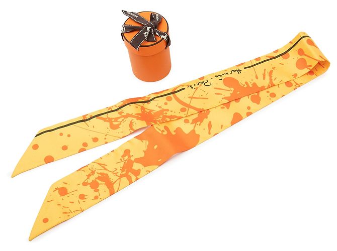 Hermès Twilly Seidentuch Orange Paint Splatter - Ansicht 6