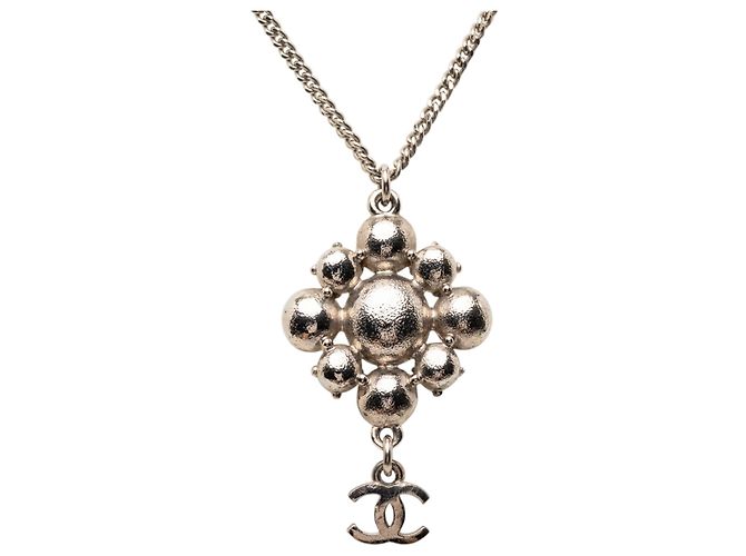 Collana con pendente Chanel CC in ottone e strass argento - vista 2