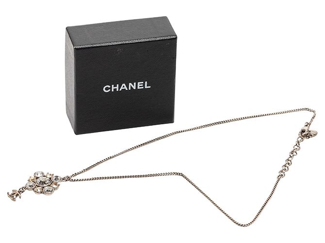 Collana con pendente Chanel CC in ottone e strass argento - vista 6