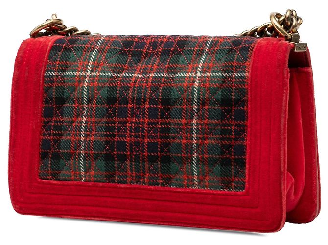 Borsa a tracolla Boy Flap in tweed trapuntato e velluto rosso Chanel Old Medium - vista 2