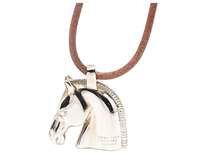 Collana con pendente a testa di cavallo in argento placcato palladio Hermès - vista 3