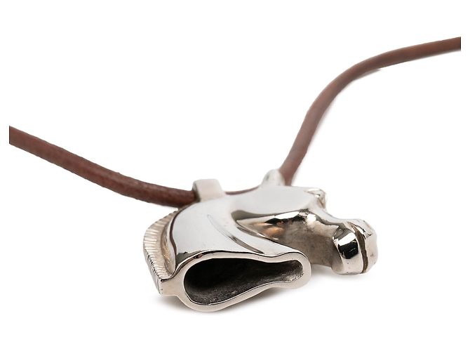 Collana con pendente a testa di cavallo in argento placcato palladio Hermès - vista 4