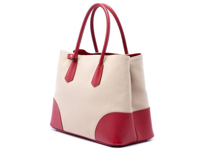 Doppia borsa Prada Large Saffiano Trimmed Canapa Beige - vista 2