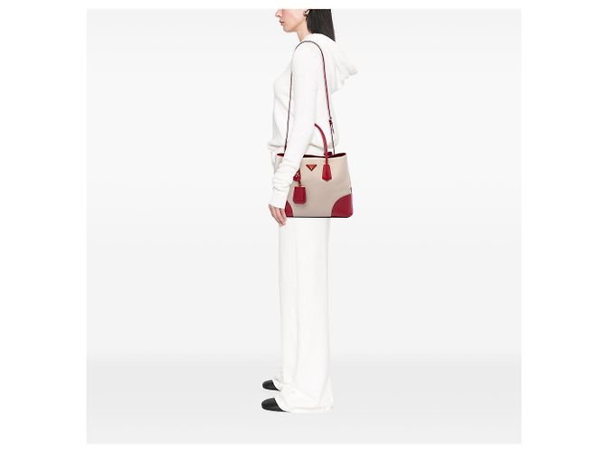 Doppia borsa Prada Large Saffiano Trimmed Canapa Beige - vista 6