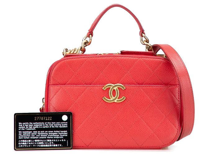 Borsa Chanel Small Quilted Caviar Top Handle Camera Bag Satchel rossa Rosso - vista 13
