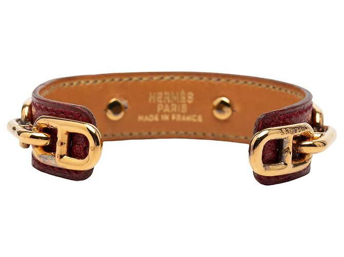 Bracciale rigido Chaine d'Ancre in pelle rossa e placcato oro Hermès Rosso - vista 3