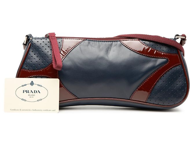 Borsa a tracolla Prada Blue in Vitello Drive con profili in vernice - vista 10