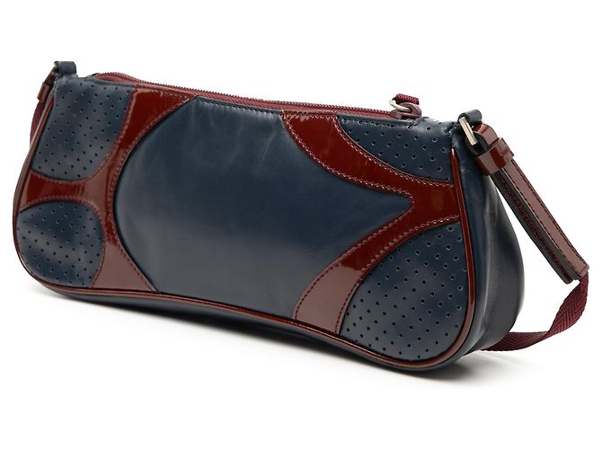 Borsa a tracolla Prada Blue in Vitello Drive con profili in vernice - vista 2