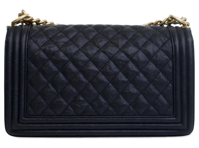 Borsa a tracolla Chanel Boy Flap in pelle Caviar trapuntata blu Old Medium - vista 3