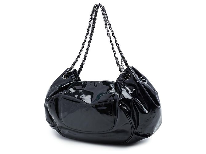 Bolso Tote Chanel Accordion Camellia en charol negro - vista 2