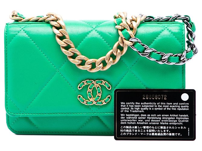 Wallet On Chain Grüner Chanel gesteppter Lammleder 19 Satchel mit Kette - Ansicht 7