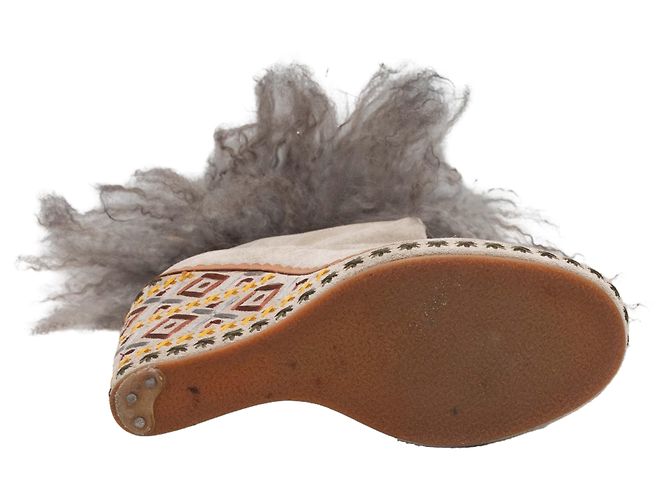 Graue Alberta Ferretti Keilabsatz-Stiefeletten aus Wildleder und Lammfell Größe 38 - Ansicht 5