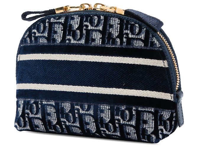 Pochette cosmetici in velluto ricamato Dior Oblique blu - vista 2