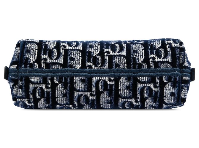 Pochette cosmetici in velluto ricamato Dior Oblique blu - vista 3