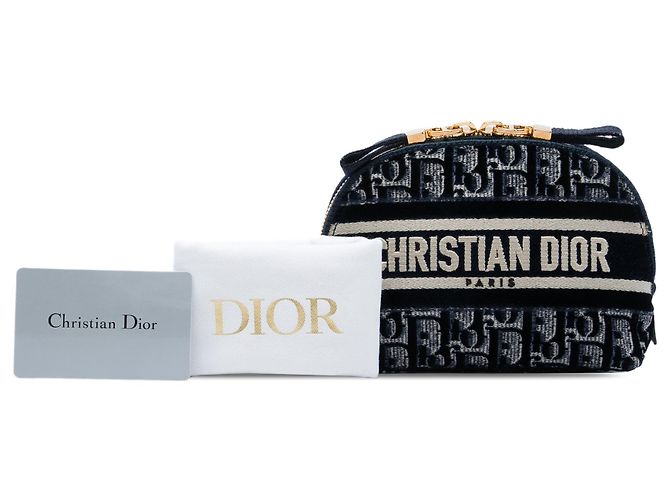 Pochette cosmetici in velluto ricamato Dior Oblique blu - vista 6