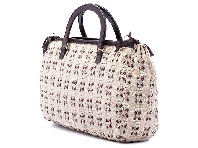 Bow Borsa Prada in tela marrone con fiocco e manico clochette - vista 2