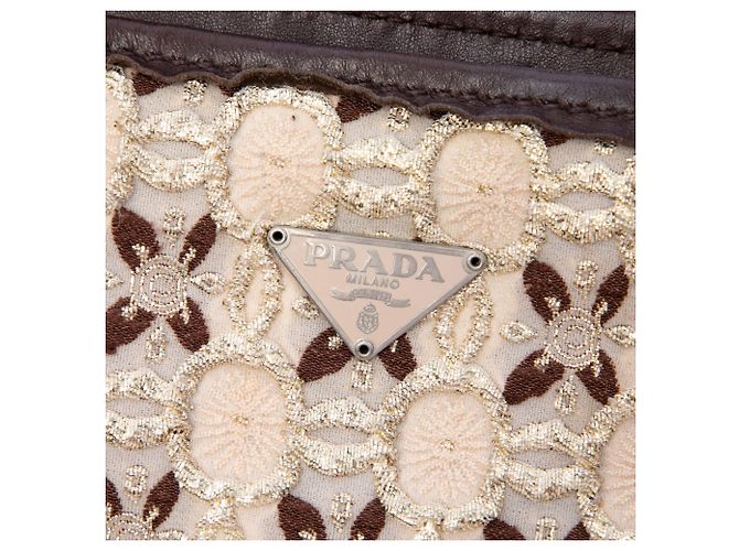 Bow Borsa Prada in tela marrone con fiocco e manico clochette - vista 5