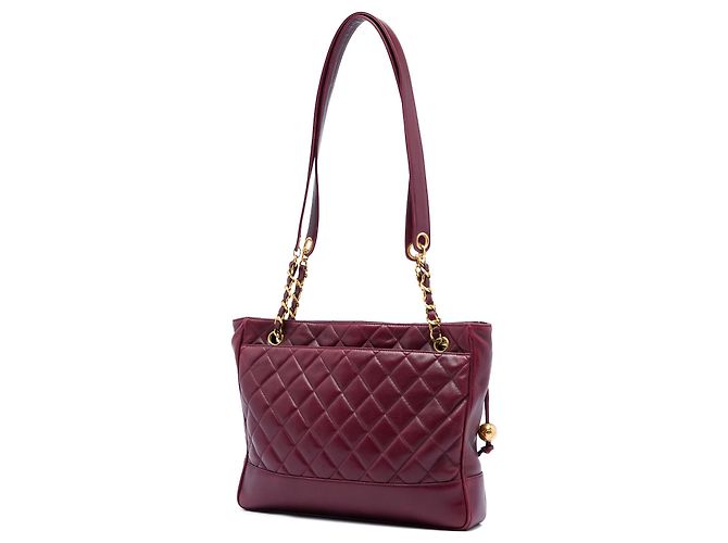 Tote Chanel Coco Ball Chain in agnello trapuntato rosso - vista 2