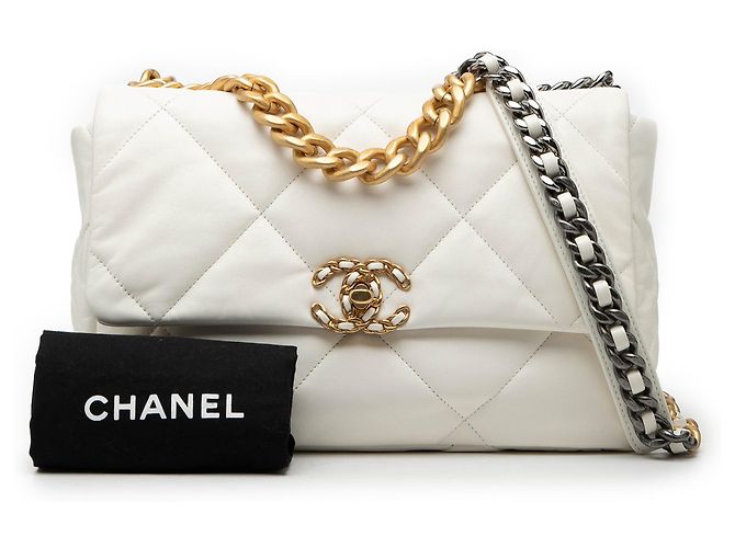 Borsa Chanel Large 19 in agnello bianco - vista 8