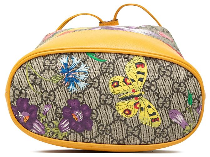 Borsa a secchiello Gucci Small GG Supreme Flora Ophidia beige - vista 3