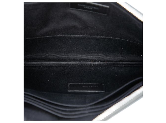 Clutch per iPad in pelle blu con monogramma Saint Laurent - vista 4