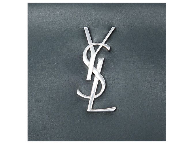 Clutch per iPad in pelle blu con monogramma Saint Laurent - vista 5