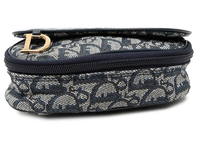 Pochette Saddle Diorissimo in tela blu Dior - vista 3