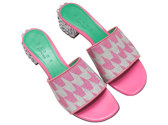 Marni Glitter Houndstooth Lucite Absatz Sandalen Rosa & Weiß Größe 37 Pink - Ansicht 2