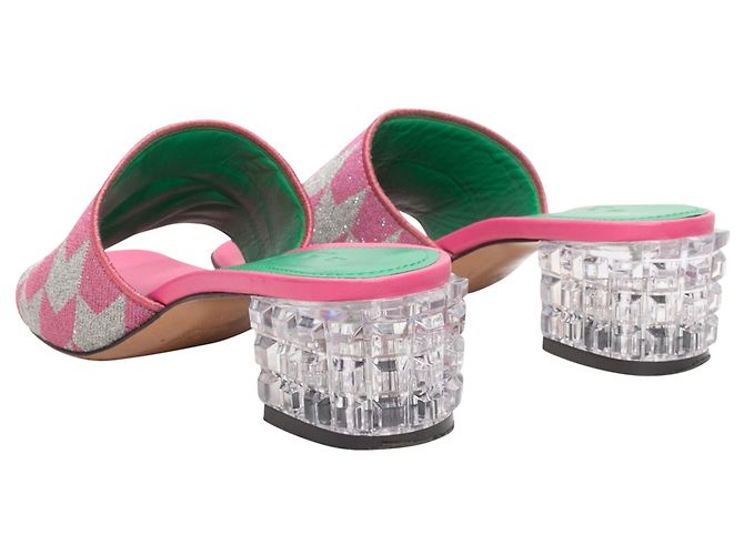 Marni Glitter Houndstooth Lucite Absatz Sandalen Rosa & Weiß Größe 37 Pink - Ansicht 3