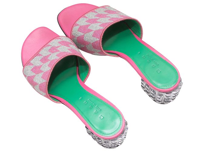 Marni Glitter Houndstooth Lucite Absatz Sandalen Rosa & Weiß Größe 37 Pink - Ansicht 4