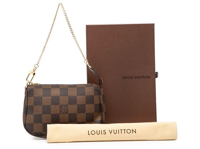 Borsa a mano Mini Pochette Accessoires Louis Vuitton Damier Ebene marrone - vista 8
