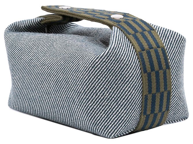 Borsa Vanity Hermès Small Wool Bride A Brac Natte Case in lana blu - vista 2