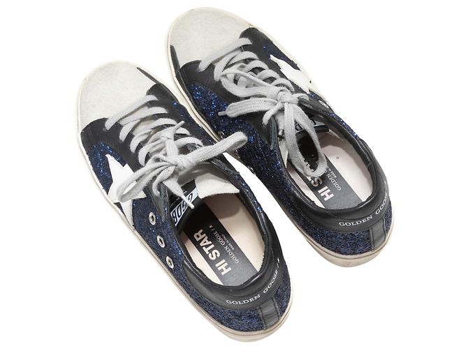 Glitzer-Plateau-Sneaker Low-Top Navy & Multicolor Golden Goose Größe 8 - Ansicht 3