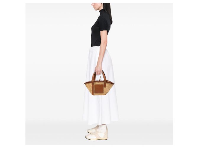 Borsa Tote LOEWE Small Raffia Anagram beige - vista 6