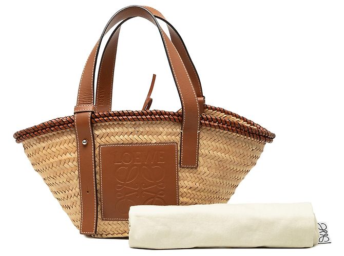 Borsa Tote LOEWE Small Raffia Anagram beige - vista 7
