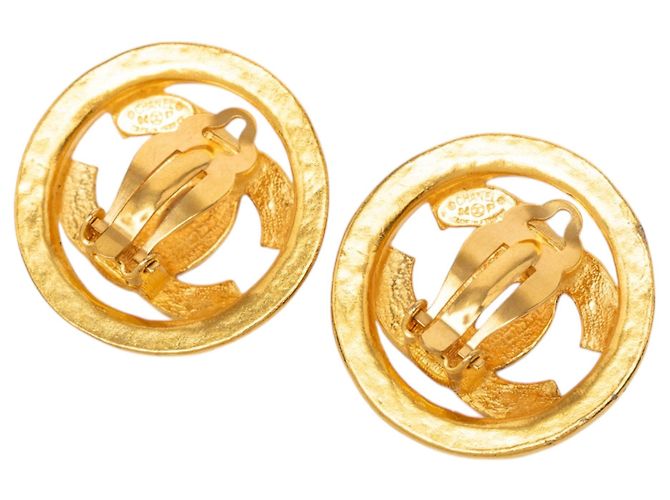 Orecchini a cerchio Chanel CC placcati oro D'oro - vista 2