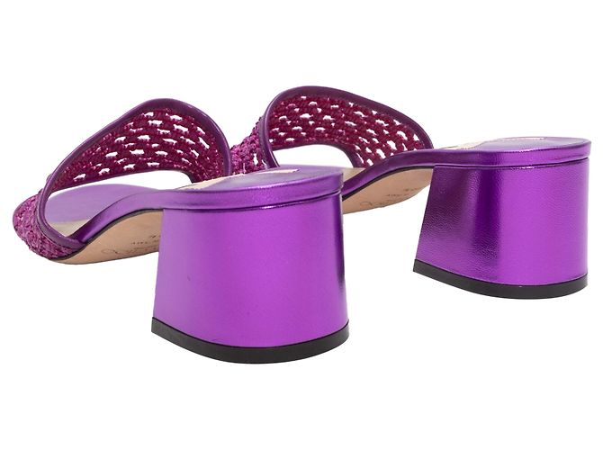 Sandali con tacco in rafia e pelle metallizzata viola Jimmy Choo Taglia 39.5 - vista 4