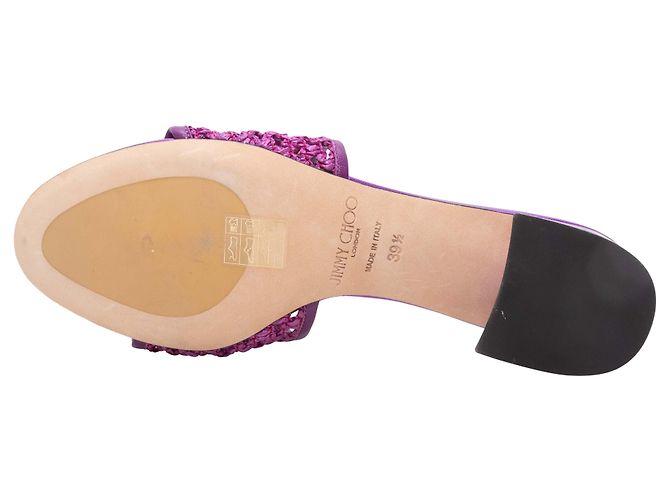 Sandali con tacco in rafia e pelle metallizzata viola Jimmy Choo Taglia 39.5 - vista 5