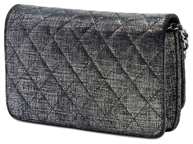 Chanel CC gesteppte Metallic-Stoff Wallet On Chain Umhängetasche Grau - Ansicht 2