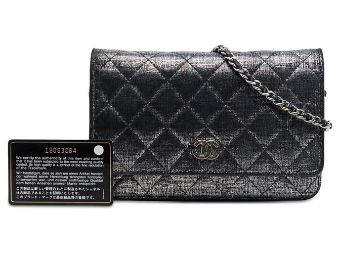 Chanel CC gesteppte Metallic-Stoff Wallet On Chain Umhängetasche Grau - Ansicht 7