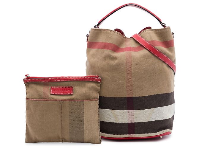 Borsa a secchiello e borsa a mano Burberry Medium Mega Check Canvas Ashby marrone - vista 7