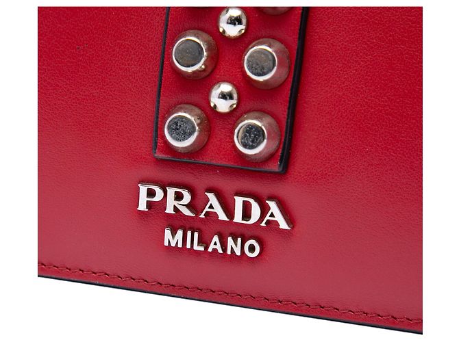 Borsa Prada City Elektra in vitello e Saffiano borchiata rossa Rosso - vista 5