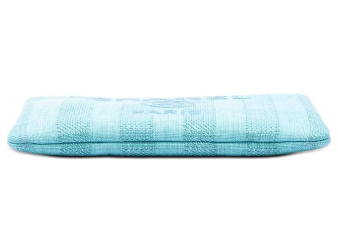Clutch Chanel Medium Tweed Deauville O Case Blu - vista 3
