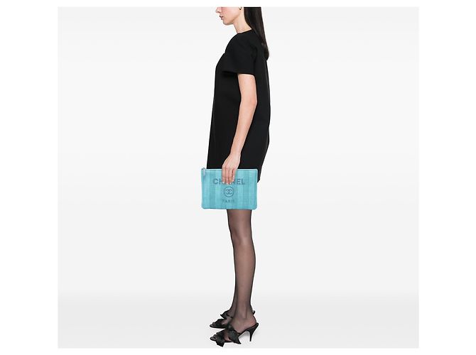 Clutch Chanel Medium Tweed Deauville O Case Blu - vista 6