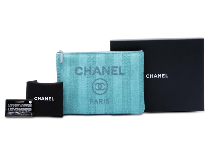 Clutch Chanel Medium Tweed Deauville O Case Blu - vista 7
